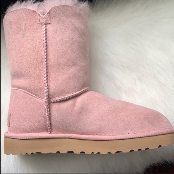 UGG Bailey Button II Short Shearling Lined Pink Suede Winter Boots New 6 37 - Picture 10 of 12